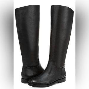 VINCE. Black Leather Knee High Wide Calf Boots